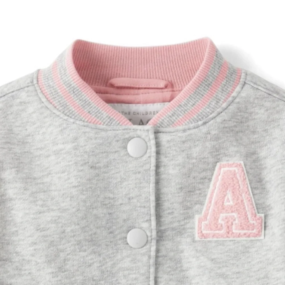 The Children’s Place Toddler Girls Pink/Gray Varsity Bomber Jacket 5T NWT